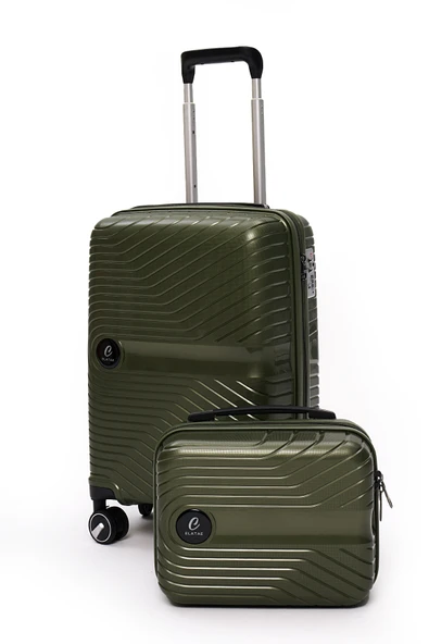 Elatae Exclusive Pro Polipropilen Kırılmaz 2'li Valiz Seti Kabin Boy ve Makyaj 2'li Set Haki 5239 ürün görseli