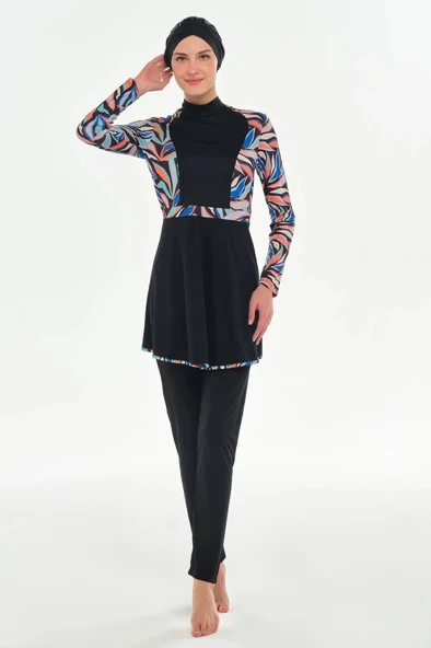 Rozamay 253117 Halle Siyah Tam Boy Lycralı Dijital Desen Tesettür Mayo - Resim 8
