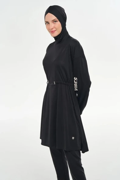 Rozamay 253132 Opal   Siyah Tam Boy Lycralı Dijital Desen Tesettür Mayo - Resim 7