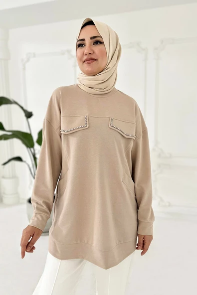 TAŞ DETAYLI CEPLİ SWEATSHIRT - 2