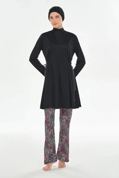 Rozamay 253125 Carter  Siyah Tam Boy Lycralı Dijital Desen Tesettür Mayo - Resim 7