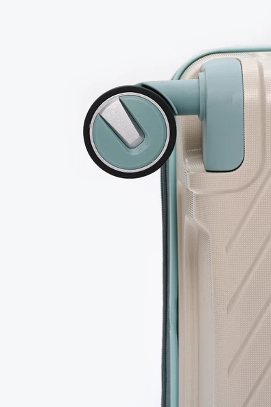 Elatae Exclusive Pro Polipropilen Kırılmaz 2'li Valiz Seti Kabin Boy ve Makyaj 2'li Set Bej - Mavi 5239 - Resim 6