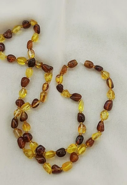 Kolye Damla Kehribar Amber Karışık Renkli Doğaltaş Yetişkin Kolyesi - 3