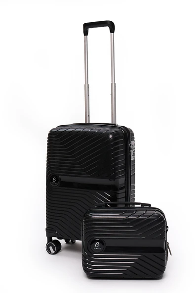 Elatae Exclusive Pro Polipropilen Kırılmaz 2'li Valiz Seti Kabin Boy ve Makyaj 2'li Set Siyah 5239 ürün görseli