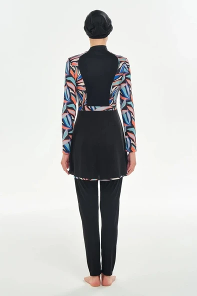 Rozamay 253117 Halle Siyah Tam Boy Lycralı Dijital Desen Tesettür Mayo - Resim 5