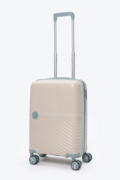 Elatae Exclusive Pro Polipropilen Kırılmaz 2'li Valiz Seti Kabin Boy ve Makyaj 2'li Set Bej - Mavi 5239 - Resim 3