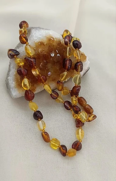 Kolye Damla Kehribar Amber Karışık Renkli Doğaltaş Yetişkin Kolyesi