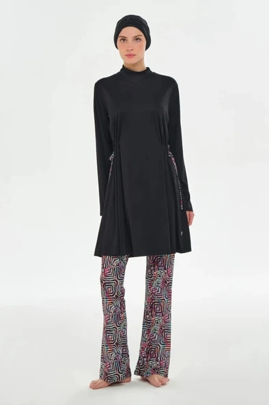 Rozamay 253125 Carter  Siyah Tam Boy Lycralı Dijital Desen Tesettür Mayo - Resim 6