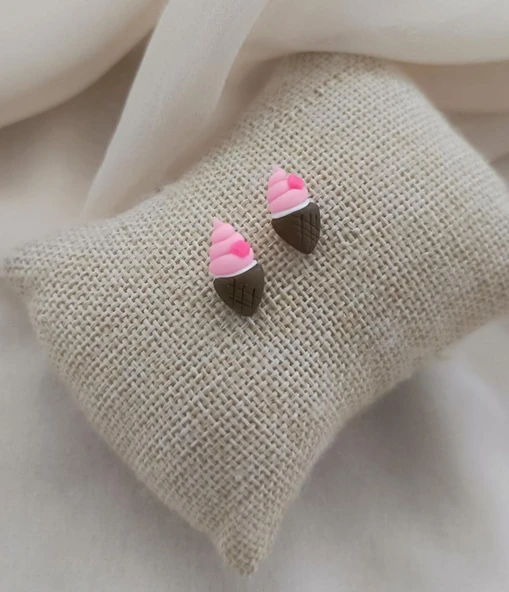 Küpe Dondurma Külah Minik Küpe Kadın Genç Kız Bebek küpesi Takı Aksesuar ürün görseli