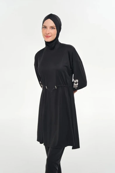 Rozamay 253132 Opal   Siyah Tam Boy Lycralı Dijital Desen Tesettür Mayo - Resim 6