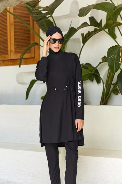 Rozamay 253132 Opal   Siyah Tam Boy Lycralı Dijital Desen Tesettür Mayo ürün görseli