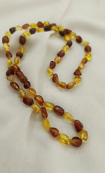 Kolye Damla Kehribar Amber Karışık Renkli Doğaltaş Yetişkin Kolyesi - 4