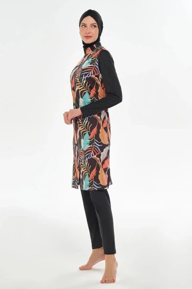 Rozamay 253302 Venus  Siyah Tam Boy Lycralı Dijital Desen Tesettür Mayo - Resim 6