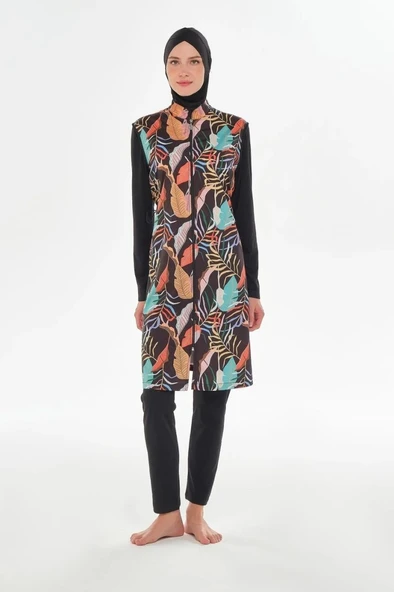 Rozamay 253302 Venus  Siyah Tam Boy Lycralı Dijital Desen Tesettür Mayo - Resim 5