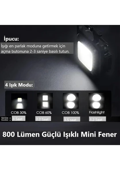 Tilbe Home 2li USB Şarjlı El Feneri Mini LED Lamba Anahtarlık Taşınabilir 4 Fonksiyonlu Kamp ve Ofis Lambası - 4