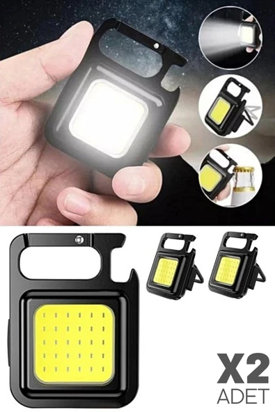 Tilbe Home 2li USB Şarjlı El Feneri Mini LED Lamba Anahtarlık Taşınabilir 4 Fonksiyonlu Kamp ve Ofis Lambası