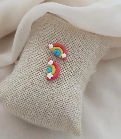 Küpe Gökkuşağı Minik Küpe Kadın Genç Kız Bebek küpesi Takı Aksesuar