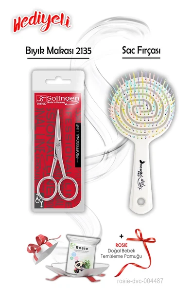 Solingen Bıyık Makası ve Beyaz Saç Fırçası ROSIE Hediyeli ürün görseli