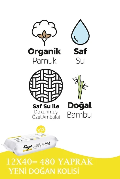 Sleepy Yenidoğan Newborn Islak Mendil 12x40lı (480 YAPRAK) - Resim 2