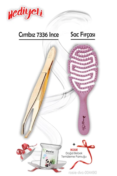 İnce Cımbız 7336 ve Pembe 4169 Saç Fırçası Geri Dönüştürülebilir ROSIE Hediyeli ürün görseli