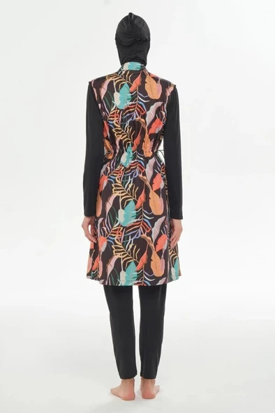 Rozamay 253302 Venus  Siyah Tam Boy Lycralı Dijital Desen Tesettür Mayo - Resim 2