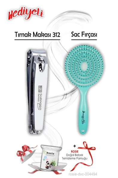 312 Tırnak Makası ve Turkuaz Saç Fırçası ROSIE Hediyeli ürün görseli