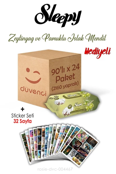 Zeytinyağlı Pamuklu Islak Havlu 90x24 (2160 yaprak) ve Sticker Seti 32 Sayfa