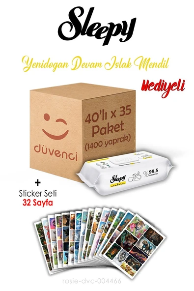 Sleepy Yenidoğan Devam Islak Havlu 40x35 (1400 yaprak) ve Sticker Seti 32 Sayfa