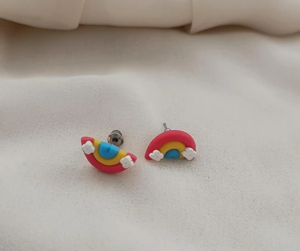 Küpe Gökkuşağı Minik Küpe Kadın Genç Kız Bebek küpesi Takı Aksesuar - 2