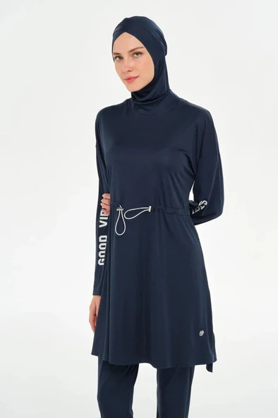 Rozamay 253132 Opal Lacivert Tam Boy Lycralı Dijital Desen Tesettür Mayo - 3