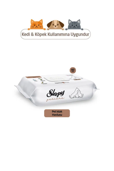 Sleepy Petcare Bakım Seti ( 30'lu Pet Bakım Örtüsü + 60 Yaprak Islak Havlu + 500 ml Şampuan ) - Resim 3
