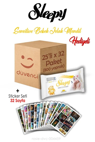 Sleepy Sensitive Islak Mendil 25x32 (800 yaprak) ve Sticker Seti 32 Sayfa
