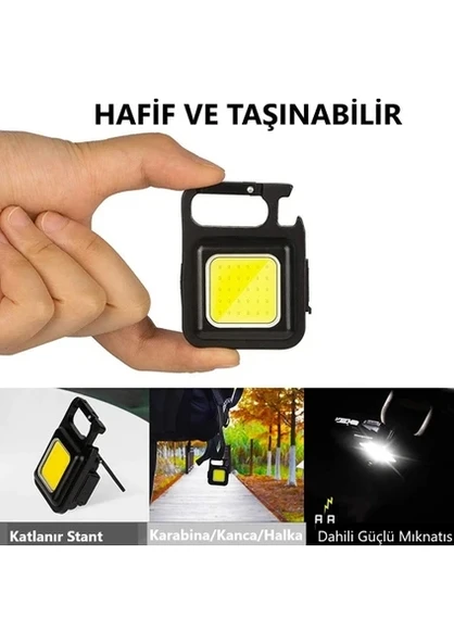 Tilbe Home USB Şarjlı El Feneri Mini LED Lamba Anahtarlık Taşınabilir 4 Fonksiyonlu Kamp Feneri Ofis Lambası - 2