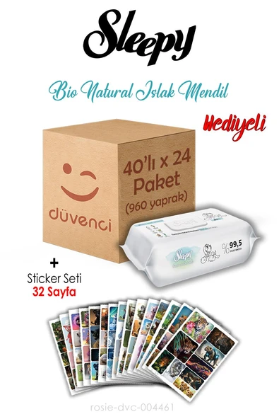Sleepy Bio Natural Islak Havlu 40x24 (960 yaprak) ve Sticker Seti 32 Sayfa