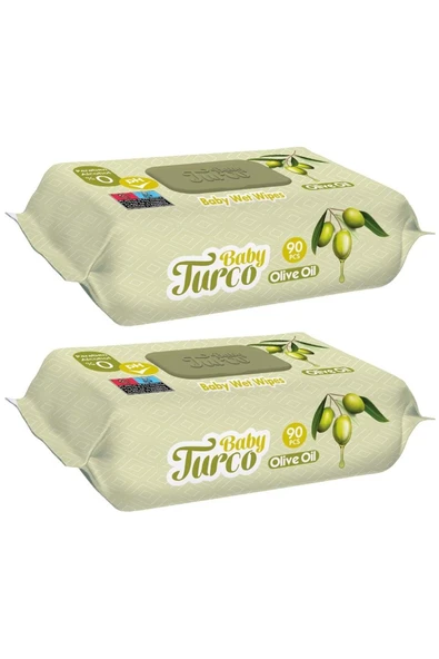 Baby Turco Islak Havlu Mendil 90 Yaprak Zeytinyağlı 2 Li Set 180 Yaprak