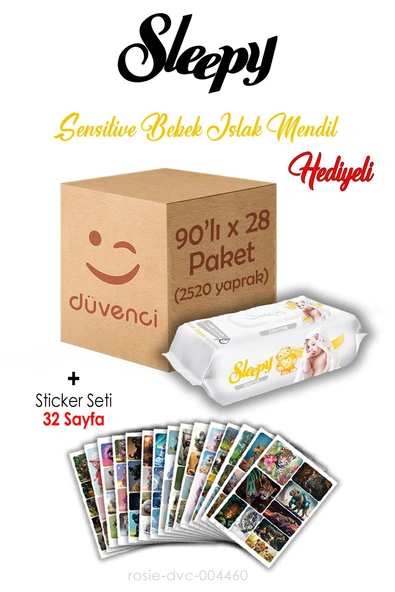 Sleepy Sensitive Islak Mendil 90x28 (2520 yaprak) ve Sticker Seti 32 Sayfa