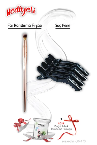 4'lü Saç Pensi ve Far Karıştırma Fırçası ROSIE Hediyeli