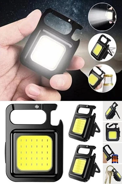 Tilbe Home USB Şarjlı El Feneri Mini LED Lamba Anahtarlık Taşınabilir 4 Fonksiyonlu Kamp Feneri Ofis Lambası