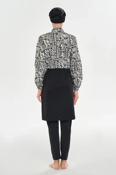 Rozamay 253402 Penelope  Siyah Tam Boy Lycralı Dijital Desen Tesettür Mayo - Resim 5