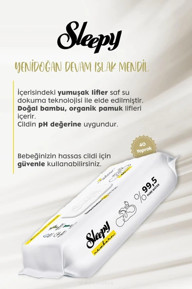 Sleepy Yenidoğan Devam Islak Havlu 40x35 (1400 yaprak) ve Sticker Seti 32 Sayfa - 2