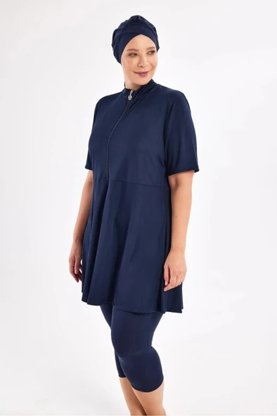 Rozamay 253803 Lacivert Naomi Battal Büyük Beden Kısa Kollu  Lycralı  Mayo - Resim 3