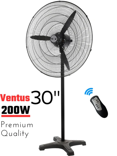 Ventus 30" İnc (75 cm) Sanayi Tipi Ayaklı Vantilatör 200W Güç Uzaktan Kumandalı Yüksek Performanslı Fan