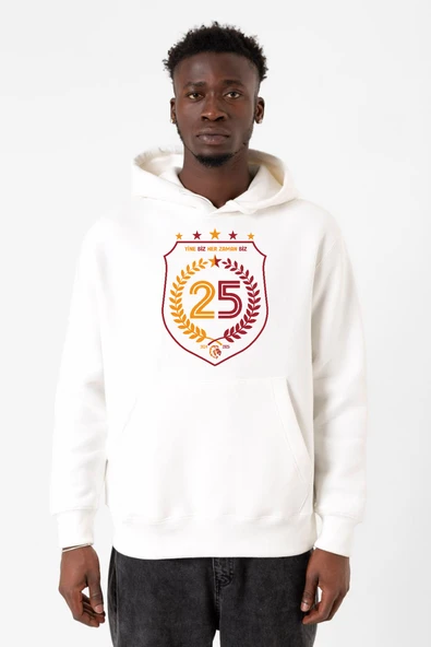 25 Şampiyonluk Yine Biz Beyaz Erkek 3ip Kapşonlu Sweatshirt