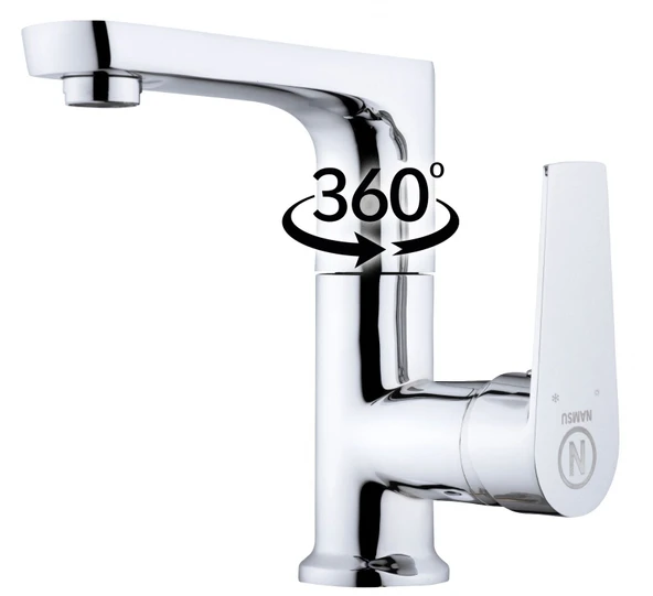 LAVABO BATARYASI KROM BANYO LAVABO MUSLUK AĞIR PRİNÇ GÖVDE DÖNER BORU MODERN LÜKS ARMATÜR GÜMÜŞ GRİ - 4