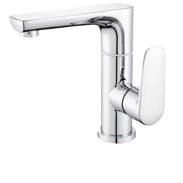 LAVABO BATARYASI KROM BANYO LAVABO MUSLUK AĞIR PRİNÇ GÖVDE DÖNER BORU MODERN LÜKS ARMATÜR GÜMÜŞ GRİ - 5