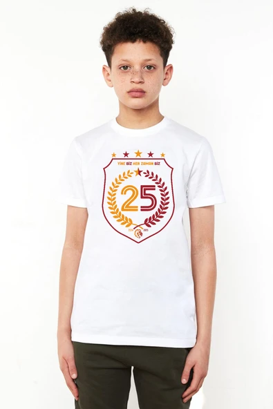 25 Şampiyonluk Yine Biz Beyaz Çocuk Bisikletyaka Tshirt ürün görseli