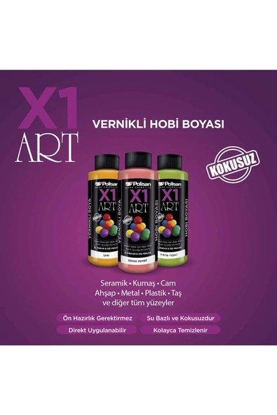 Polisan X1 Art Vernikli Hobi Boyası 120ml Turuncu - 2
