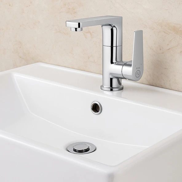 LAVABO BATARYASI KROM BANYO LAVABO MUSLUK AĞIR PRİNÇ GÖVDE DÖNER BORU MODERN LÜKS ARMATÜR GÜMÜŞ GRİ - 3