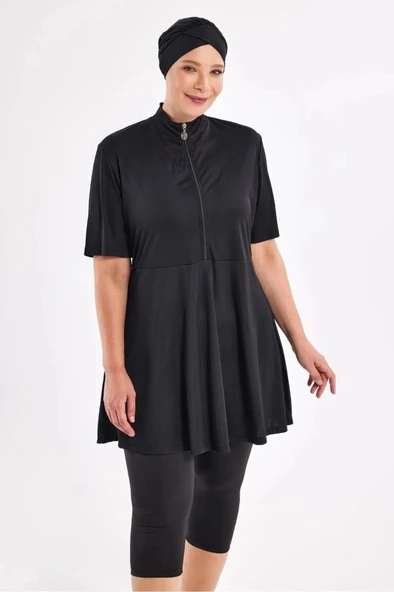 Rozamay 253803 Siyah Naomi Battal Büyük Beden Kısa Kollu  Lycralı  Mayo ürün görseli
