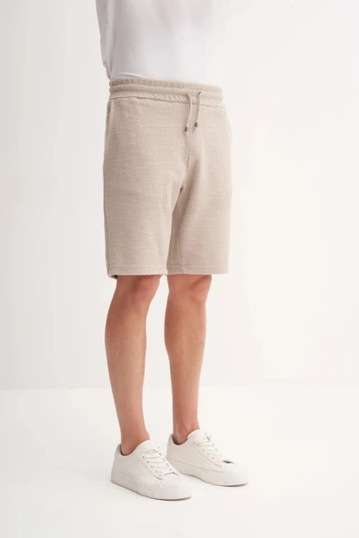 Cazador Jakarlı Regular Fit Örme Bermuda Şort 6073 Bej